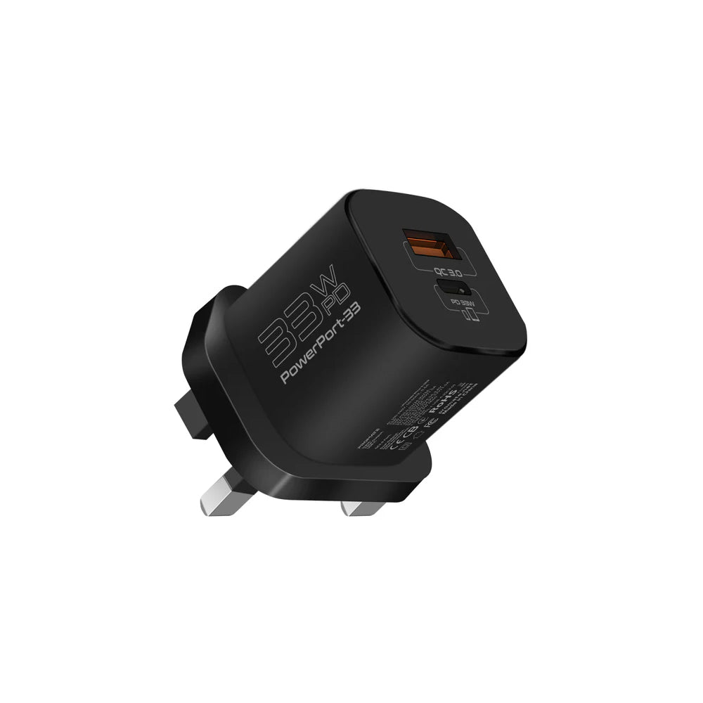 Promate PowerPort-33 33W Power Delivery GaNFast™ Charging Adapter - Black
